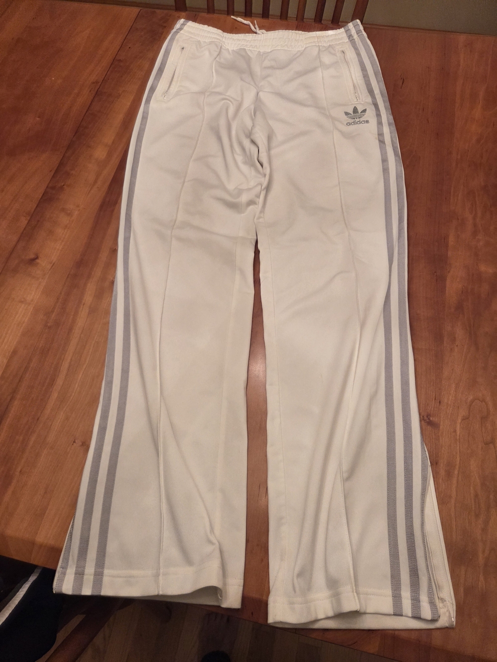 adidas White Jogger Pants with Light Gray Stripes